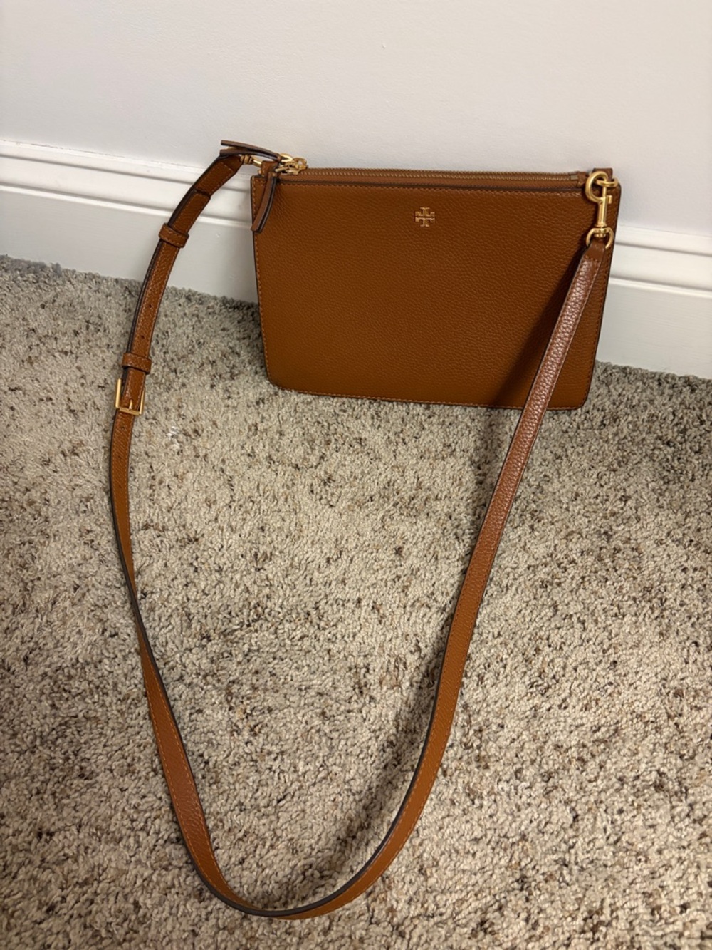 Tory Burch Tan Pebbled Leather Crossbody with Gold Hardware